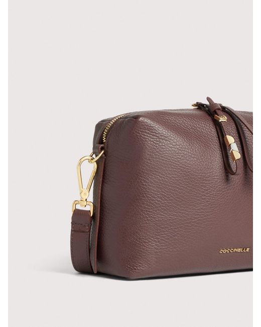 Coccinelle Brown Grained Leather Crossbody Bag Nory Small