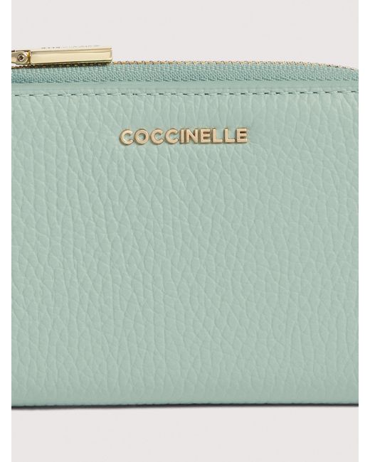 Coccinelle Green Small Grained Leather Wallet Metallic Small