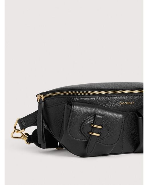 Coccinelle Black Grained Leather Waist Bag Mavery Pocket Small