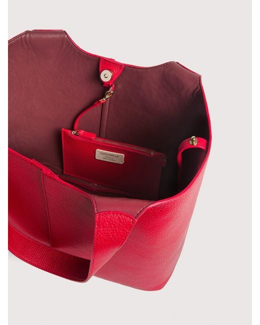 Coccinelle Red Grained Leather Tote Bag C-Easy Large