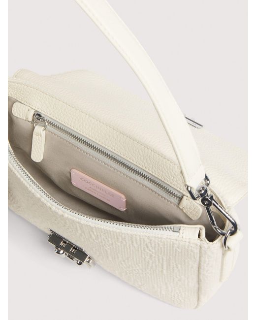Coccinelle Natural Shells Textured Fabric Shoulder Bag C-Me Lock Medium