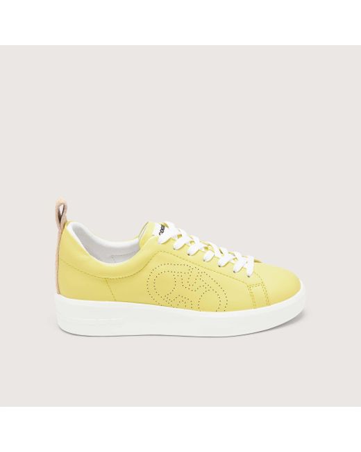 Coccinelle Yellow Smooth Leather Sneakers Monogram Perforee Sneakers