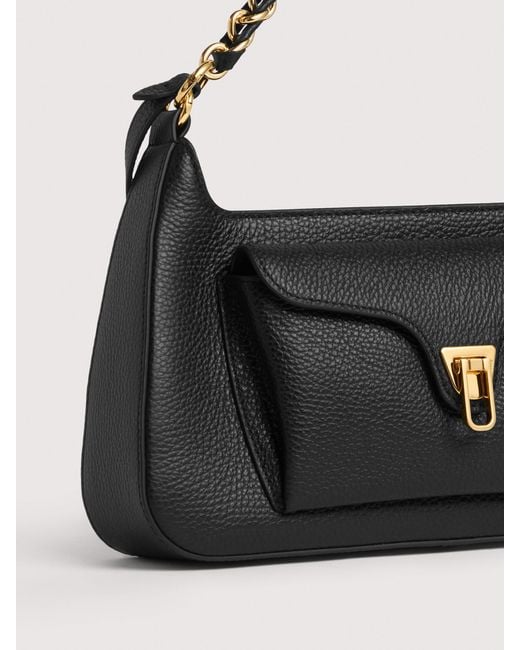 Coccinelle Black Grained Leather Shoulder Bag Beat Generation Medium