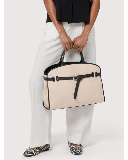 Coccinelle Natural Canvas And Micro Grained Leather Handbag Sabine Large