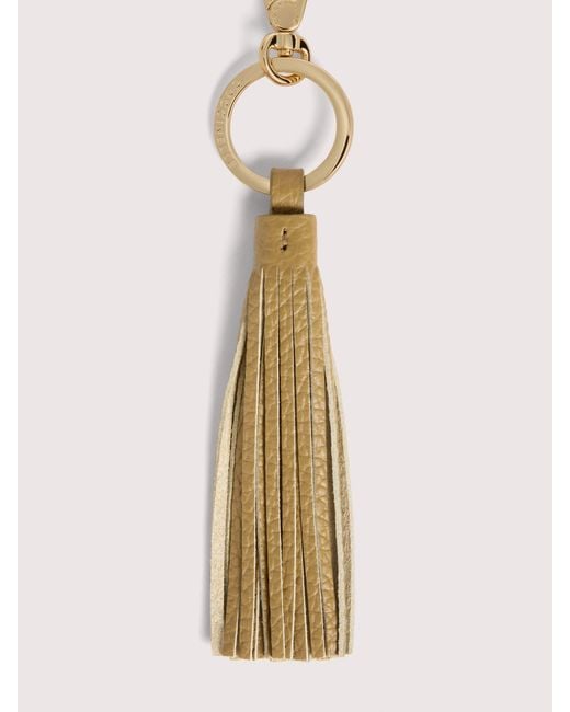 Coccinelle Natural Grained Leather And Metal Key Ring Tassel