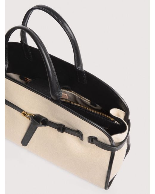 Coccinelle Natural Canvas And Micro Grained Leather Handbag Sabine Large