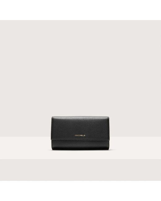 Coccinelle Black Large Grainy Leather Purse Metallic Soft