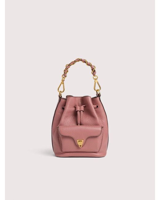 Coccinelle Pink Grained Leather Bucket Bag Beat Generation Small