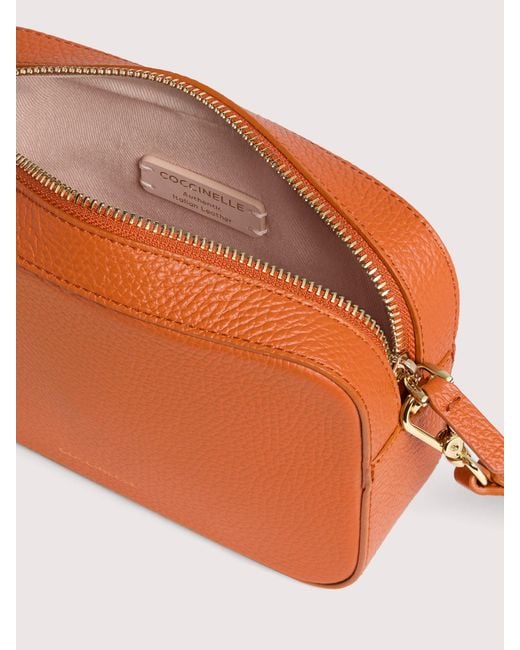 Coccinelle Orange Grained Leather Crossbody Bag Tebe Small