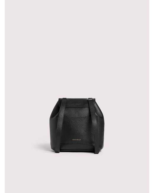 Coccinelle Black Grained Leather Backpack C-Me Lock Small