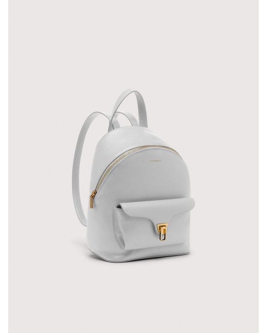 Coccinelle White Grained Leather Backpack Beat Generation Small