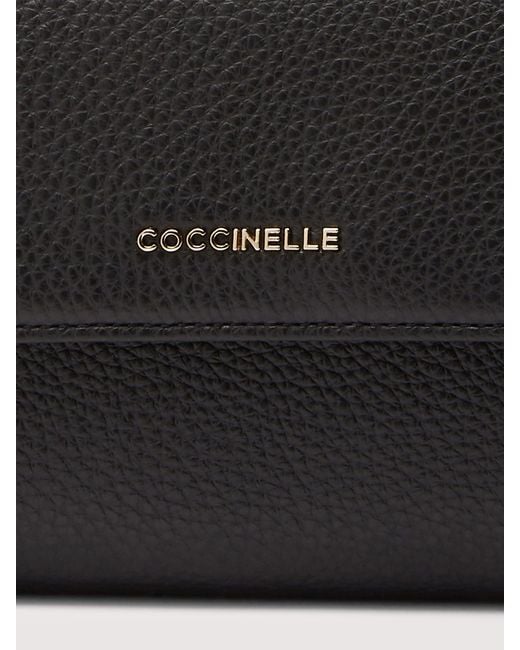 Coccinelle Black Large Grainy Leather Purse Metallic Soft