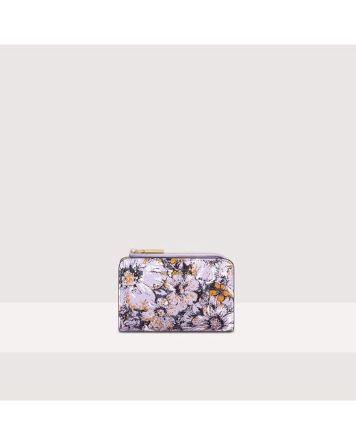 Coccinelle Multicolor Small Floral Print Leather Wallet Metallic Flower Print