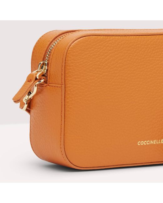Coccinelle Orange Grained Leather Crossbody Bag Tebe