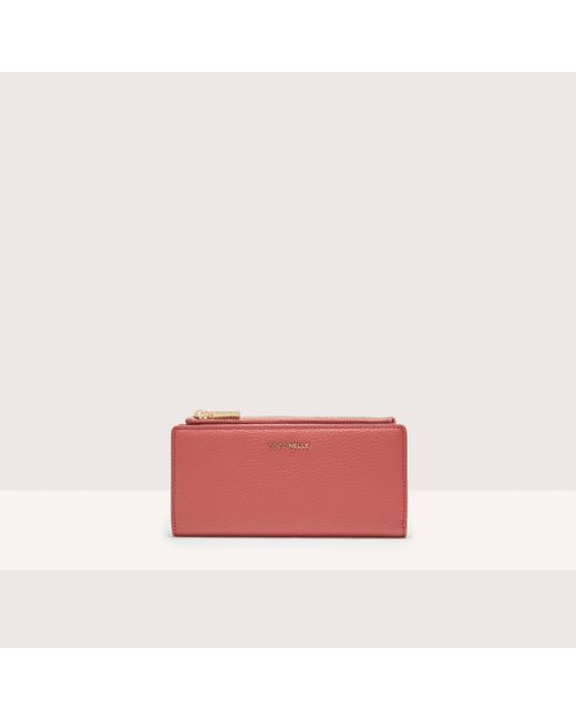 Coccinelle Red Large Grained Leather Wallet Metallic Soft