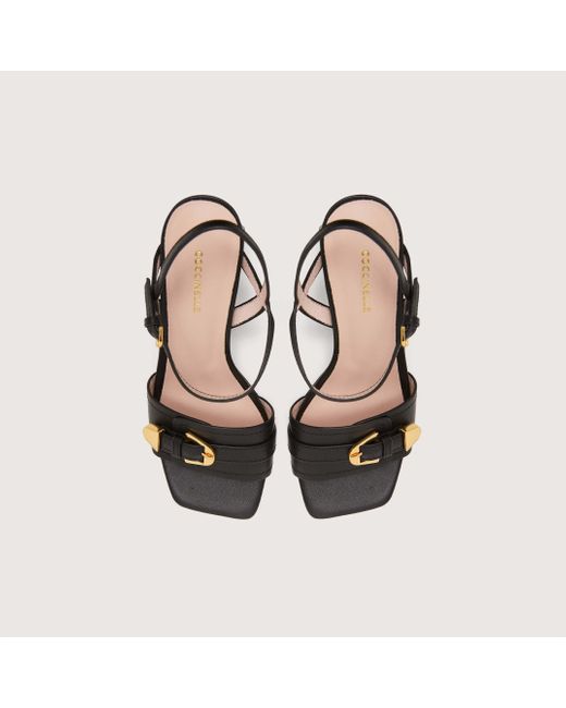 Coccinelle Black Smooth Leather Heeled Sandals Magalù Smooth