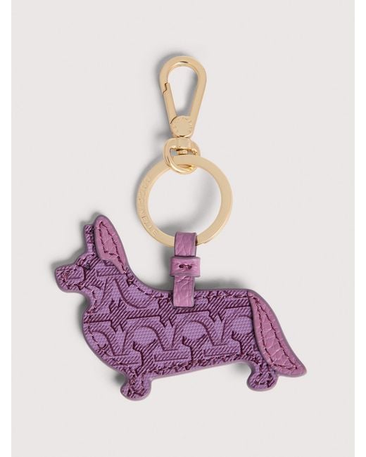Coccinelle Pink Monogram Coated Canvas And Grained Leather Key Ring Pet Capsule