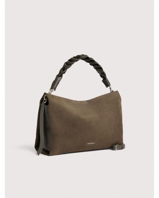 Coccinelle Brown Suede And Grained Leather Shoulder Bag Boheme Medium