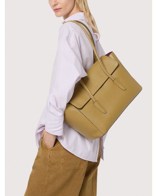 Coccinelle Natural Grained Leather Tote Bag Double Beat Large