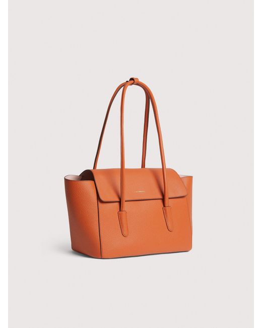 Coccinelle Orange Grained Leather Tote Bag Double Beat Large