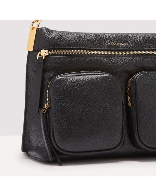 Coccinelle Black Grained Leather Handbag Hyle Medium