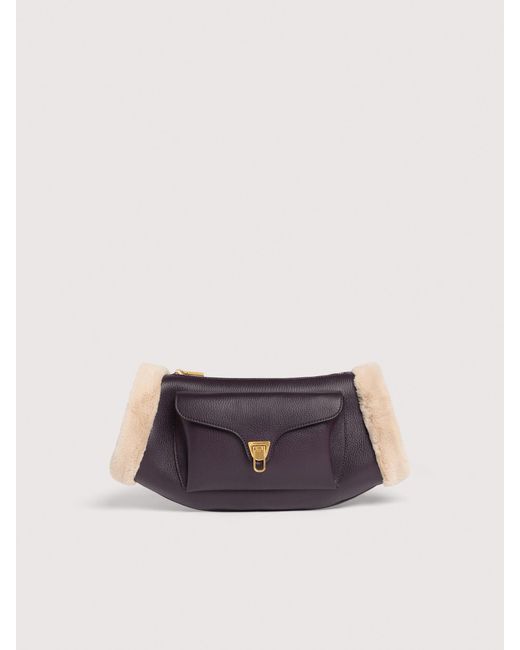 Coccinelle White Grained Leather Crossbody Bag With Synthetic Fur Hand-Warmers Beat Arctic