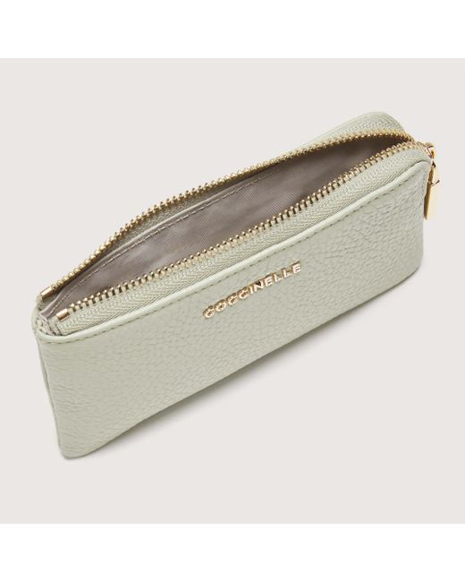 Coccinelle White Grained Leather Coin Purse Metallic Soft