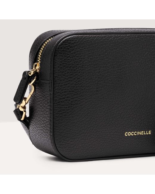 Coccinelle Black Grained Leather Crossbody Bag Tebe