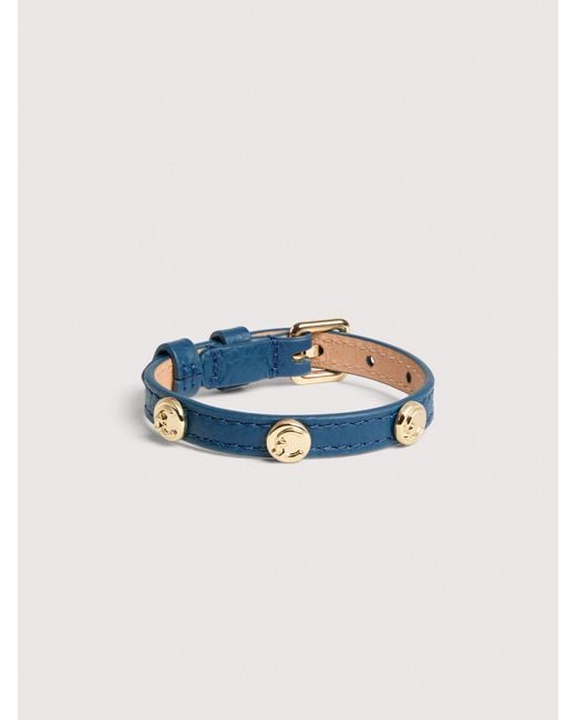 Coccinelle Blue Grained Leather Bracelet C-Me Studs