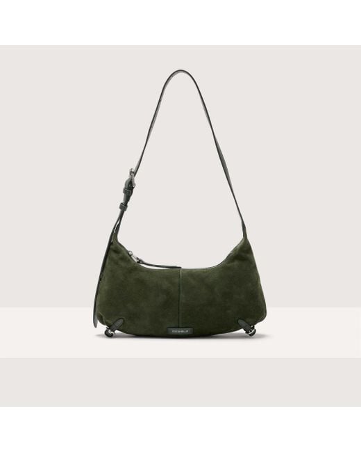 Coccinelle Green Suede And Grained Leather Shoulder Bag Abigail Suede Bimaterial Small