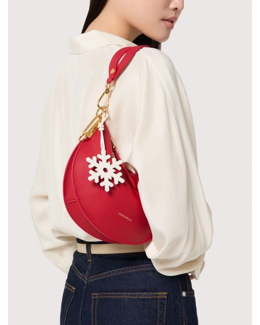 Coccinelle Natural Grained Leather Key Ring Winterly Charms