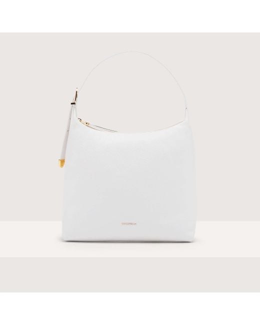 Coccinelle White Grained Leather Shoulder Bag Gleen Medium