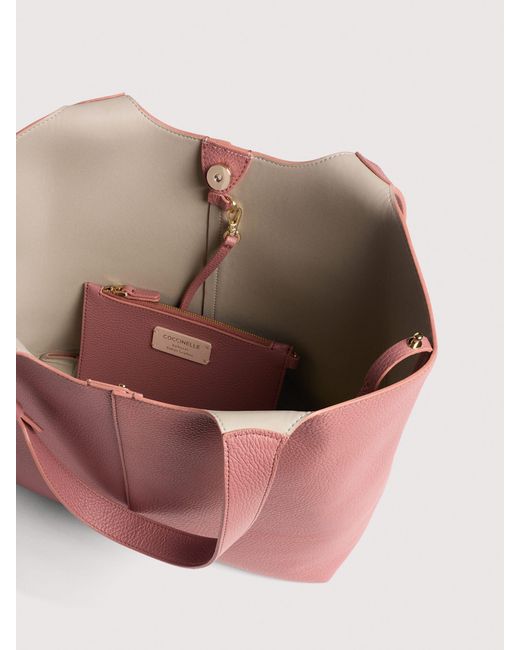 Coccinelle Pink Grained Leather Tote Bag C-Easy Large