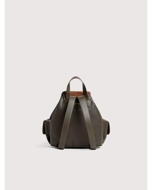 Coccinelle Natural Waxed Fabric, Grained Leather And Corduroy Fabric Backpack Mavery Pocket Medium