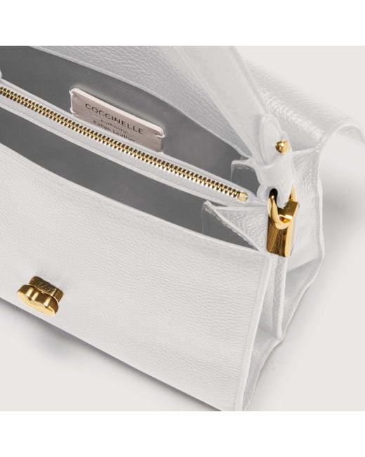 Coccinelle White Grained Leather Handbag Binxie Medium