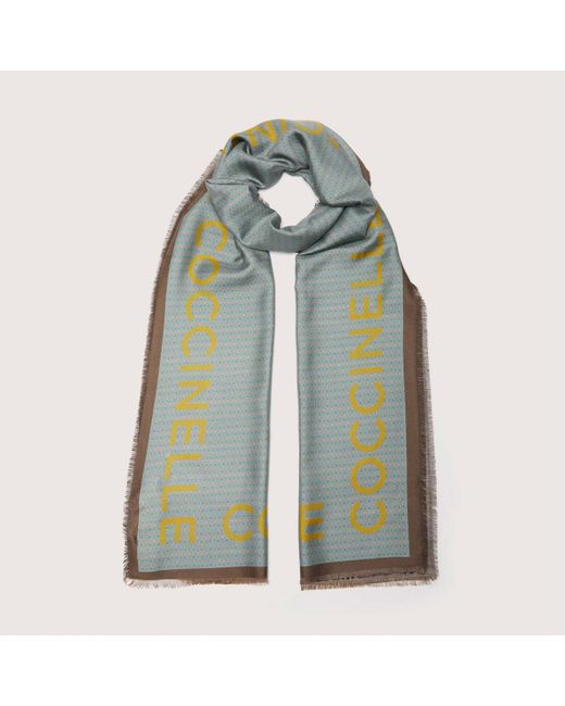 Coccinelle Green Wool And Viscose Stole Monogram Logo