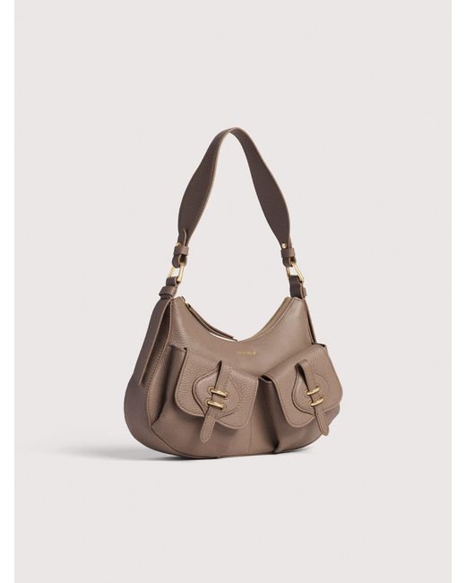 Coccinelle Natural Grained Leather Shoulder Bag Mavery Pocket Small