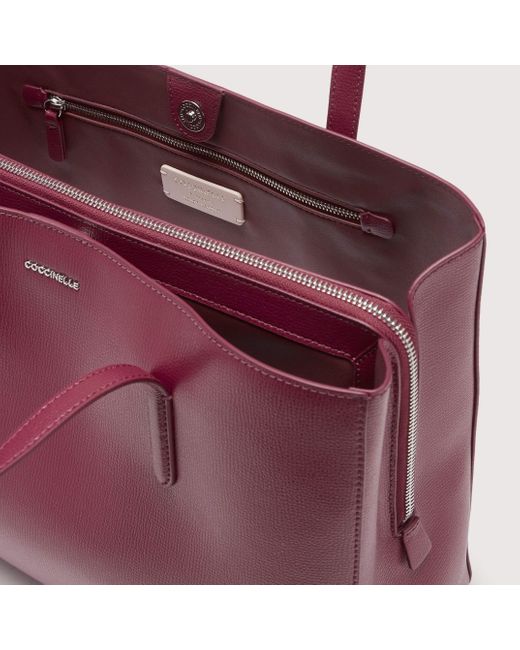 Coccinelle Purple Saffiano Leather Tote Bag Swap Textured Large