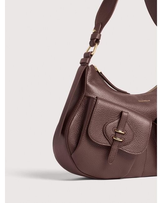 Coccinelle Pink Grained Leather Shoulder Bag Mavery Pocket Medium
