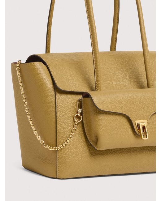 Coccinelle Natural Grained Leather Tote Bag Double Beat Large