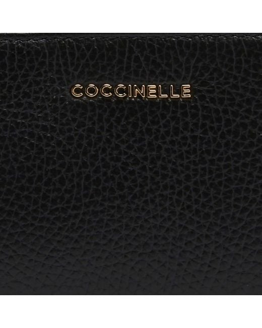 Coccinelle Black Grained Leather Coin Purse Metallic Soft