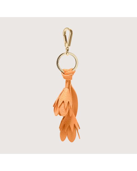 Coccinelle Orange Leather And Metal Key Ring Flowers