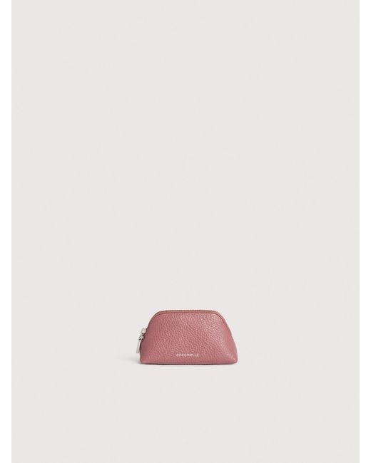 Coccinelle Pink Grained Leather Make-Up Bag Helga Mini