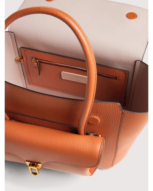 Coccinelle Pink Grained Leather Handbag Double Beat Medium