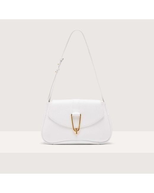 Coccinelle White Grained Leather Shoulder Bag Himma Medium