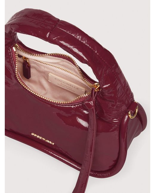 Coccinelle Pink Brushed Leather Shoulder Bag Sven Shiny Medium