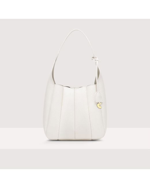 Coccinelle White Grained Leather Shoulder Bag Bundie Small