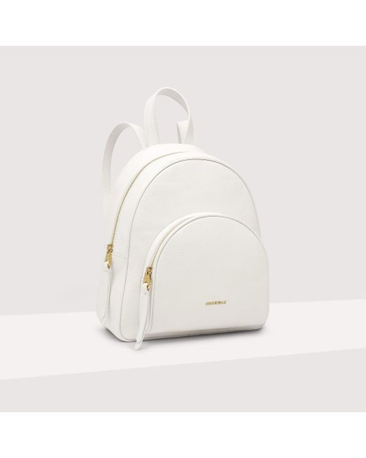 Coccinelle White Grained Leather Backpack Gleen Medium