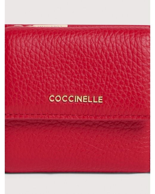 Coccinelle Pink Small Grained Leather Wallet Metallic Small