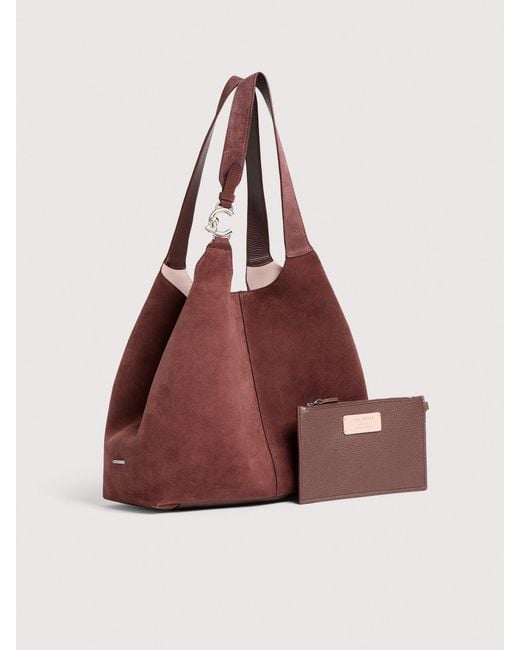 Coccinelle Red Suede And Grained Leather Tote Bag C-Easy Large